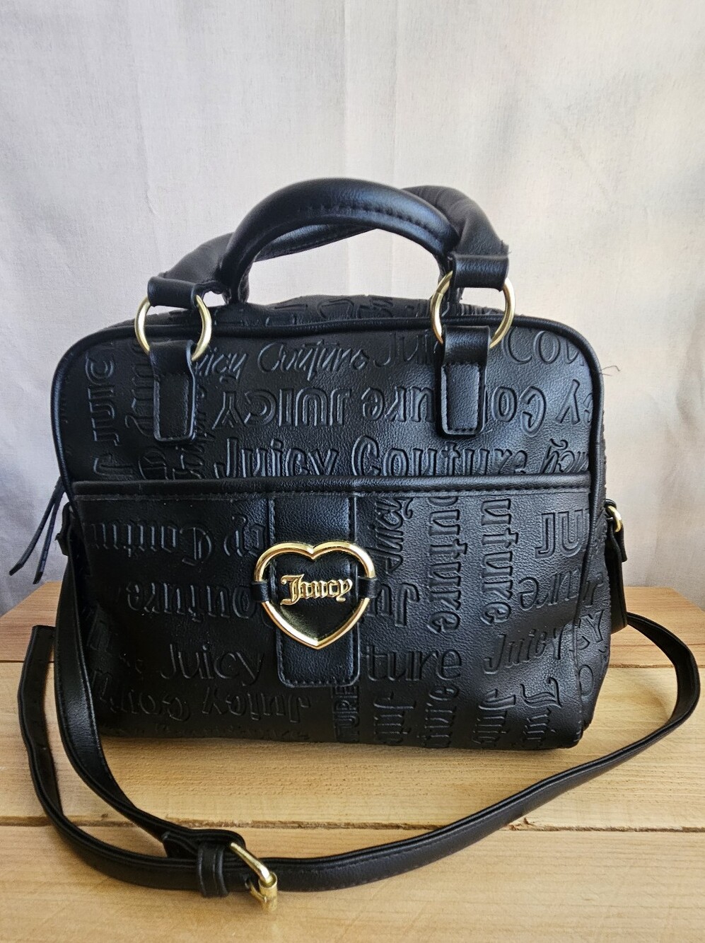 Juicy Couture Black Embossed Heart Lock Satchel